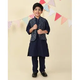 fabindia Boys Printed Jacket with Kurta Pyjamas Set-picture-13