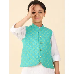 Fabindia Boys Printed Pure Cotton Nehru Jacket image 1