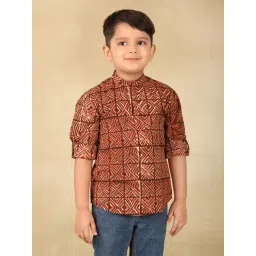 Fabindia Boys Red Cotton Printed Kurta-picture-12