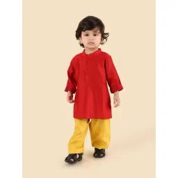 Fabindia Boys Red Self Design Kurta Set-picture-37