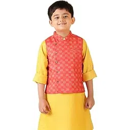 fabindia Boy's Red Viscose Blend Sleeveless Nehru Jacket (100039401-picture-13