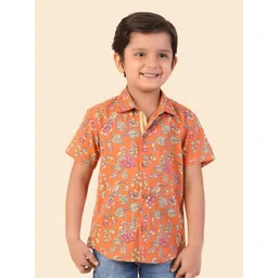 Fabindia Boys Spread Collar Floral Printed Floral Print Cotton Casual Shirt-picture-16