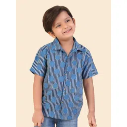 Fabindia Boys Spread Collar Vertical Striped Cotton Casual Shirt-picture-22