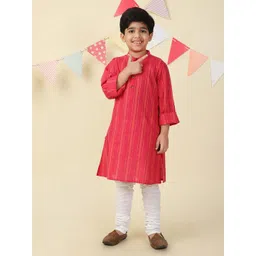 Fabindia Boys Striped Band Collar Straight Kurta-picture-51