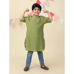 Fabindia Boys Striped Woven Design Festive Cotton Straight Kurta-image-28