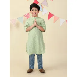 Fabindia Boys Striped Woven Design Festive Cotton Straight Kurta-image-34
