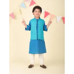 Fabindia Boys Teal Cotton Hand Block Printed 2pc Kurta Set-picture-35