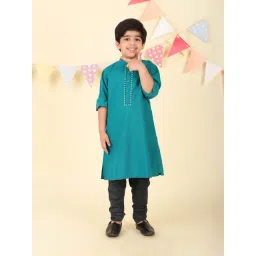 Fabindia Boys Teal Cotton Long Kurta-picture-18
