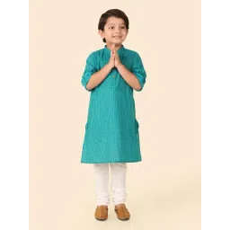 Fabindia Boys Teal Cotton Printed Full Sleeves Kurta-picture-33