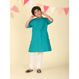 Fabindia Boys Teal Cotton Printed Kurta-picture-12