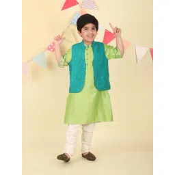 Fabindia Boys Teal Viscose Blend Hand Block Printed 2pc Kurta Set-picture-31