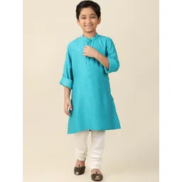 Fabindia Boys Woven Design Mandarin Collar Long Sleeves Kurta-picture-12