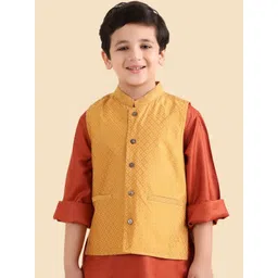 Fabindia Boys Woven Design Mandarin Collared Nehru Jackets-picture-35