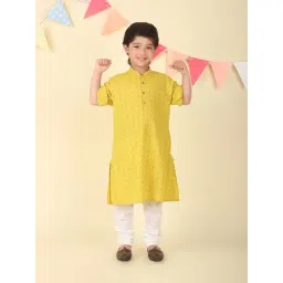 Fabindia Boys Yellow Cotton Hand Block Printed Long Kurta-picture-29