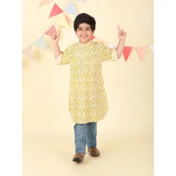 Fabindia Boys Yellow Cotton Printed Kurta-picture-46