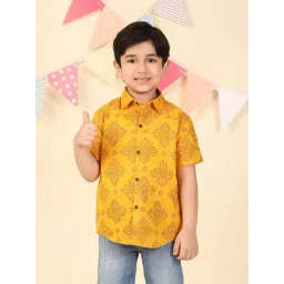 Fabindia Boys Yellow Cotton Printed Shirt-picture-19