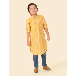 Fabindia Boys Yellow Cotton Woven Pathani-picture-25