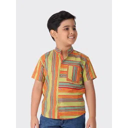 Fabindia Boys Yellow Multi Stripes Striped Casual Shirt-picture-19
