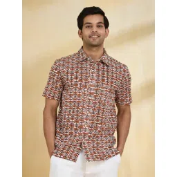 Fabindia Brown Cotton Straight Fit Printed Shirt-picture-29