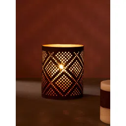 Fabindia Brown Metal Gulmohar Cutwork Diamond Votive Candle Holder-image-28