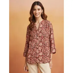 Fabindia Brown Rayon Blend Regular Fit Print Shirt-picture-23