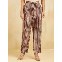 Fabindia Brown Regular Fit Striped Trousers-picture-16