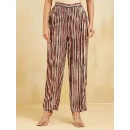 Fabindia Brown Regular Fit Striped Trousers-picture-18