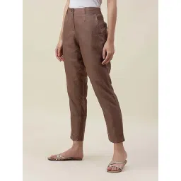 Fabindia Brown Viscose Silk Solid Slim Fit Trouser-image-43