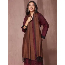 Fabindia Brown Wool Regular Fit Woven Stole image 4