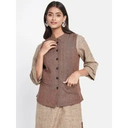Fabindia Brown Woven Pattern Nehru Jacket-picture-37
