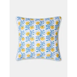 Fabindia Cabana White & Blue Floral Printed Cotton Square Cushion Cover-picture-25