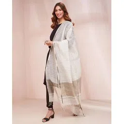fabindia Checked Cotton Silk Dupatta with Tassels-picture-14