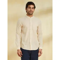 Fabindia Cream Cotton Slim Fit Striped Shirt-picture-40