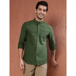Fabindia Dark Green Slim Fit Solid Shirt-picture-23