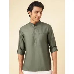 Fabindia Dark Green Slim Fit Woven Design Shirt-picture-24