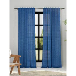Fabindia Deepali Blue Striped Cotton Room Darkening Long Door Curtain image 1
