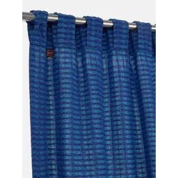 Fabindia Deepali Blue Striped Cotton Room Darkening Long Door Curtain image 2