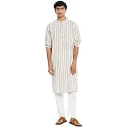 fabindia en Bana Striped Long Kurta Cotton_Off White-picture-15
