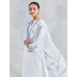 Fabindia Ethnic Motifs Printed Cotton Silk Dupatta-image-13