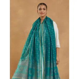 Fabindia Ethnic Motifs Printed Zari Cotton Silk Dupatta-picture-11