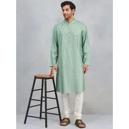 Fabindia Ethnic Motifs Woven Design Band Collar Straight Kurta-picture-32