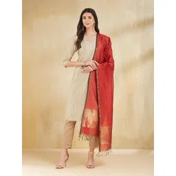 Fabindia Ethnic Motifs Woven Design Zari Cotton Silk Dupatta image 1