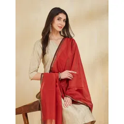 Fabindia Ethnic Motifs Woven Design Zari Cotton Silk Dupatta image 4