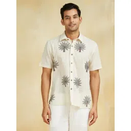 Fabindia Fashion Off White-Black Straight Fit Printed Shirt-picture-24