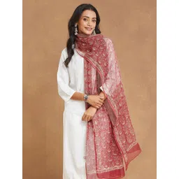 Fabindia Floral Block Printed Cotton Silk Dupatta-picture-40