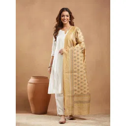 Fabindia Floral Block Printed Cotton Silk Dupatta-picture-28