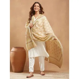 Fabindia Floral Block Printed Cotton Silk Dupatta-picture-10