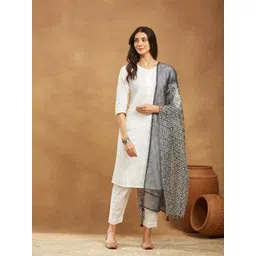 Fabindia Floral Block Printed Cotton Silk Dupatta-picture-17