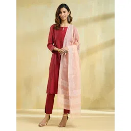 Fabindia Floral Printed Cotton Silk Block Print Technique Dupatta-picture-26