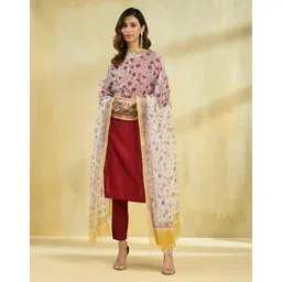 Fabindia Floral Printed Cotton Silk Dupatta-picture-20
